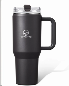 Gpeng 30/40/50 oz Tumbler with Handle, Water Bottles with Straw Lid, Insulated Stainless Steel Travel Mug Cup Holder Friendly, Keep Drinks Cold or Hot for Hours