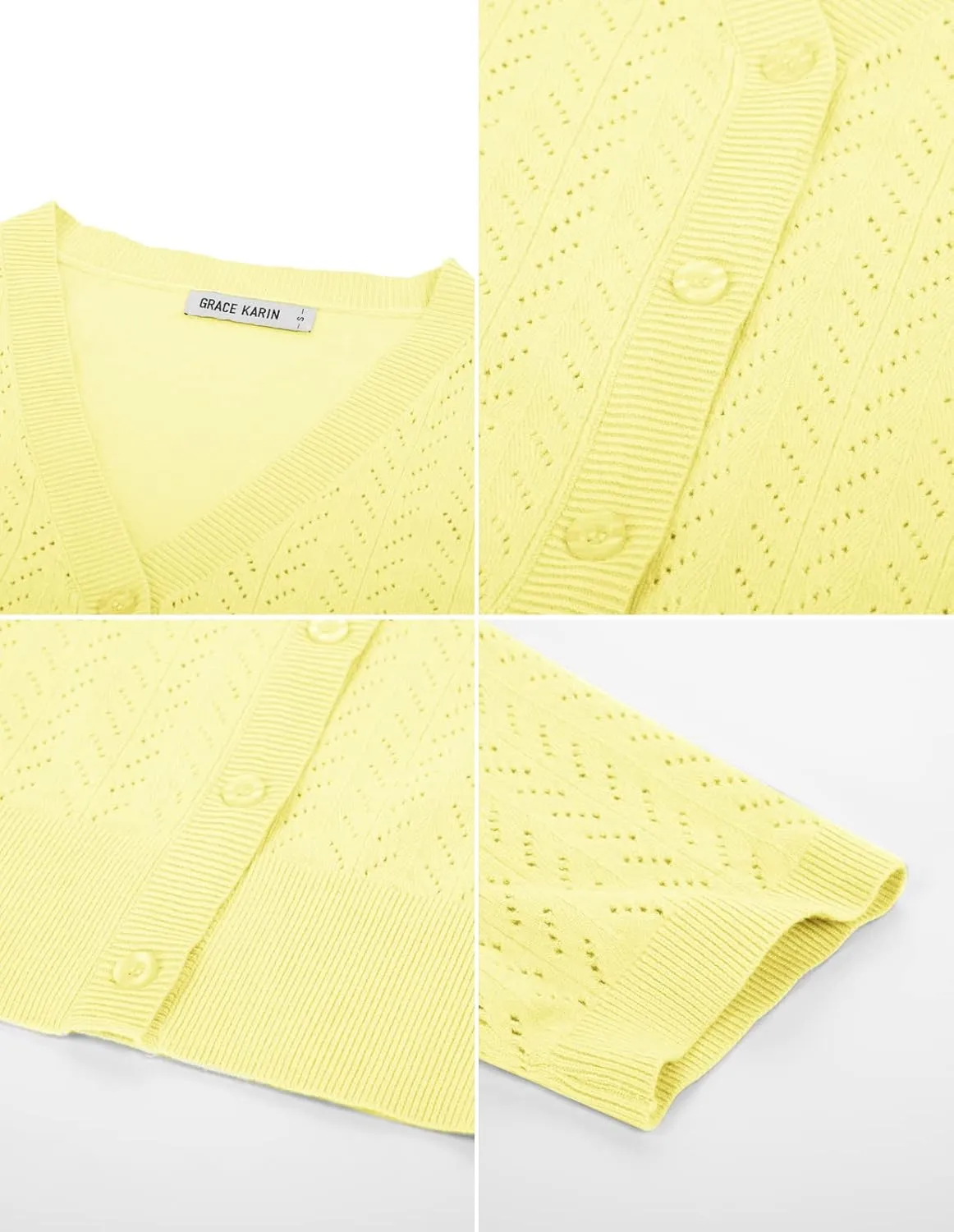 GRACE KARIN Cropped Cardigan Sweaters for Women Short Sleeve Crochet Knit Bolero Shrug V-Neck Button up Tops