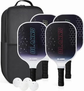 Graphite Pickleball Paddles Set- Premium Rackets Fiber Face & Polymer Honeycomb Core Pickleball Set Includes Pickleball Paddles   Pickleball Balls  Replacement Soft Grip   1 Bag