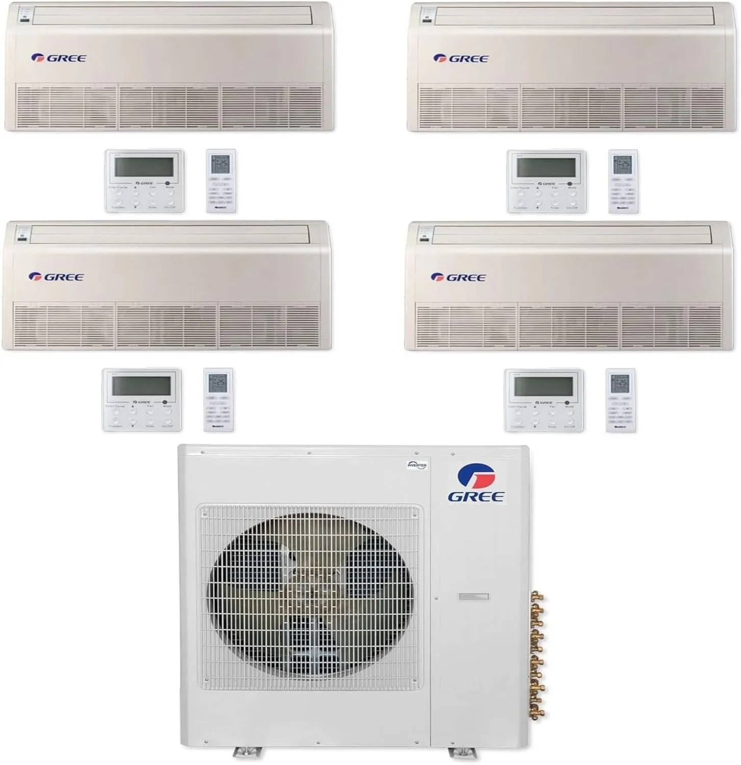 GREE Multi Gen2 Series 30,000 BTU 4-Zone Universal Floor/Ceiling 9K 9K 9K 18K Ductless Mini-Split System