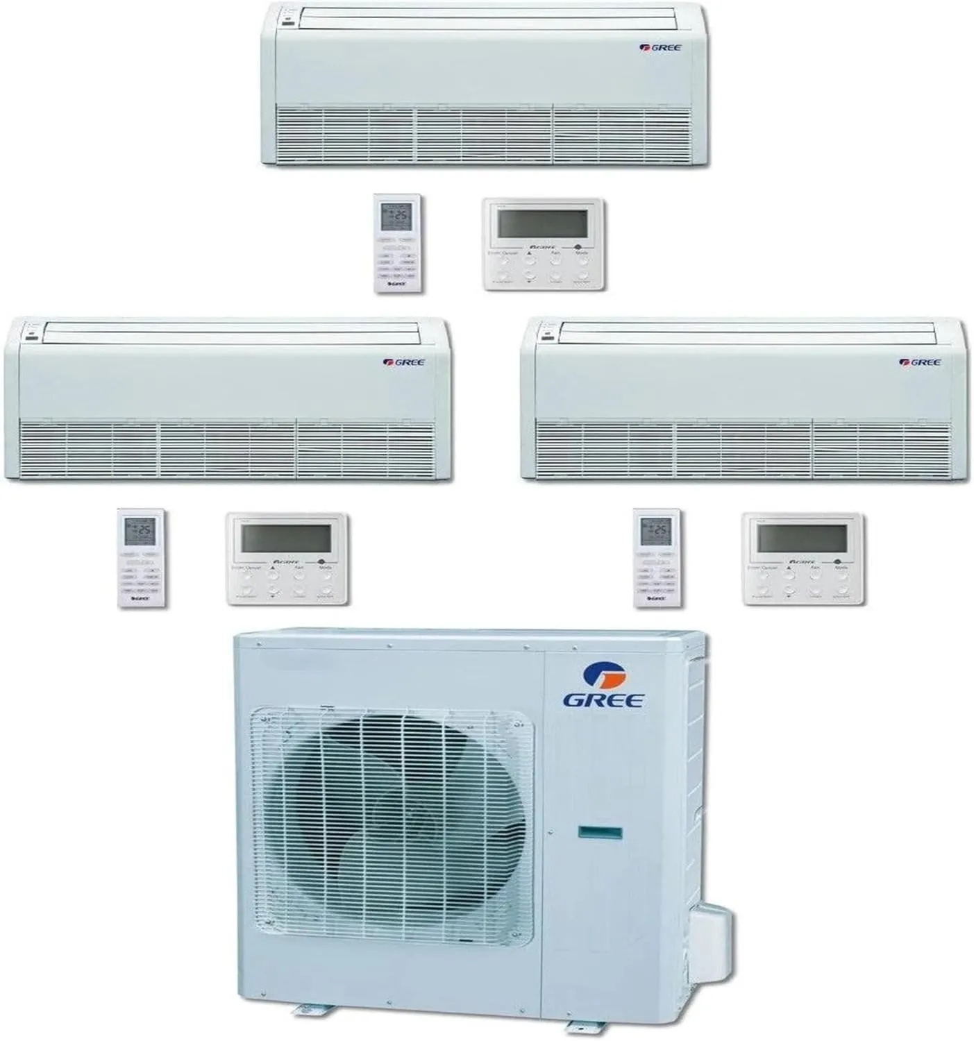 GREE Multi  Ultra Series 42,000 BTU 3-Zone Universal Floor/Ceiling 9K 24K 24K Ductless Mini-Split System