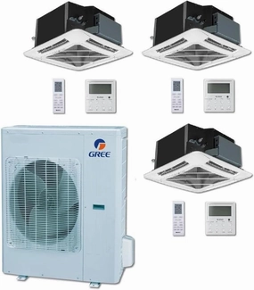GREE Multi Gen2 Series 30,000 BTU 3-Zone Ceiling Cassette 12K 12K 12K Ductless Mini-Split System