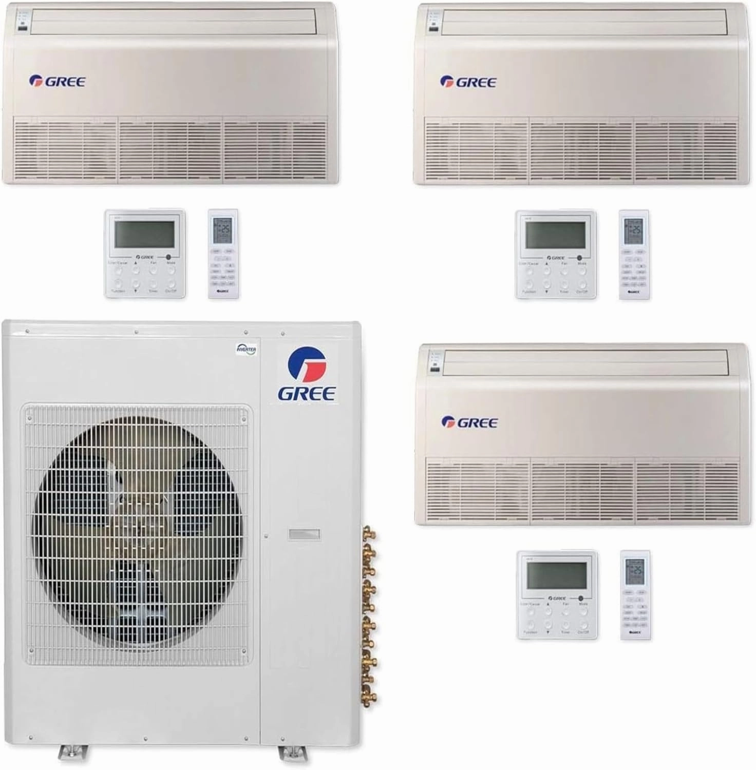 GREE Multi Gen2 Series 30,000 BTU 3-Zone Universal Floor/Ceiling 9K 9K 18K Ductless Mini-Split System