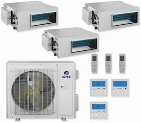 GREE Multi Gen2 Series 42,000 BTU 3-Zone Concealed Duct 12K 24K 24K Ductless Mini-Split System