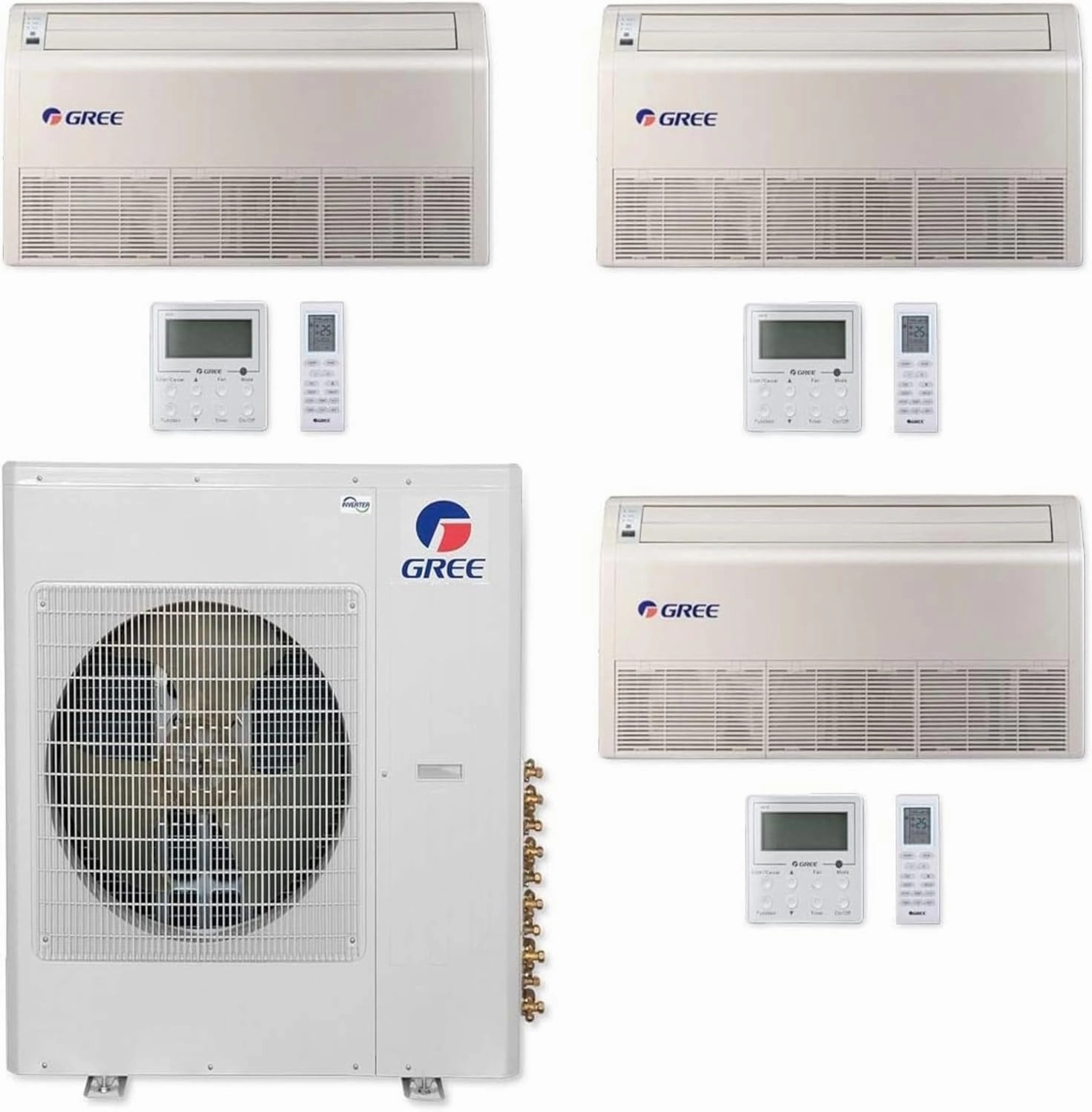 GREE Multi Gen2 Series 42,000 BTU 3-Zone Universal Floor/Ceiling 9K 9K 24K Ductless Mini-Split System