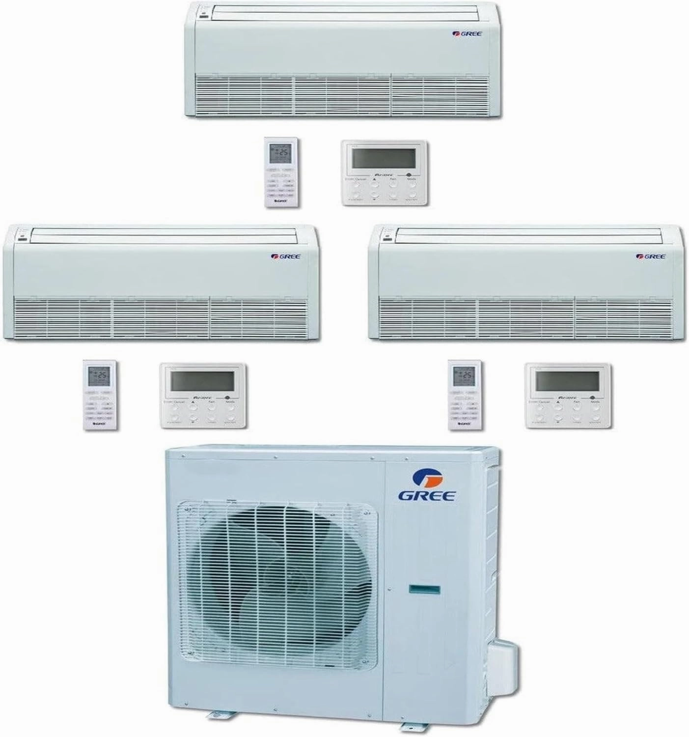 GREE Multi  Ultra Series 24,000 BTU 3-Zone Universal Floor/Ceiling 9K 9K 12K Ductless Mini-Split System