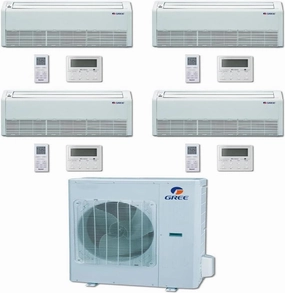 GREE Multi  Ultra Series 42,000 BTU 4-Zone Universal Floor/Ceiling 9K 9K 18K 24K Ductless Mini-Split System