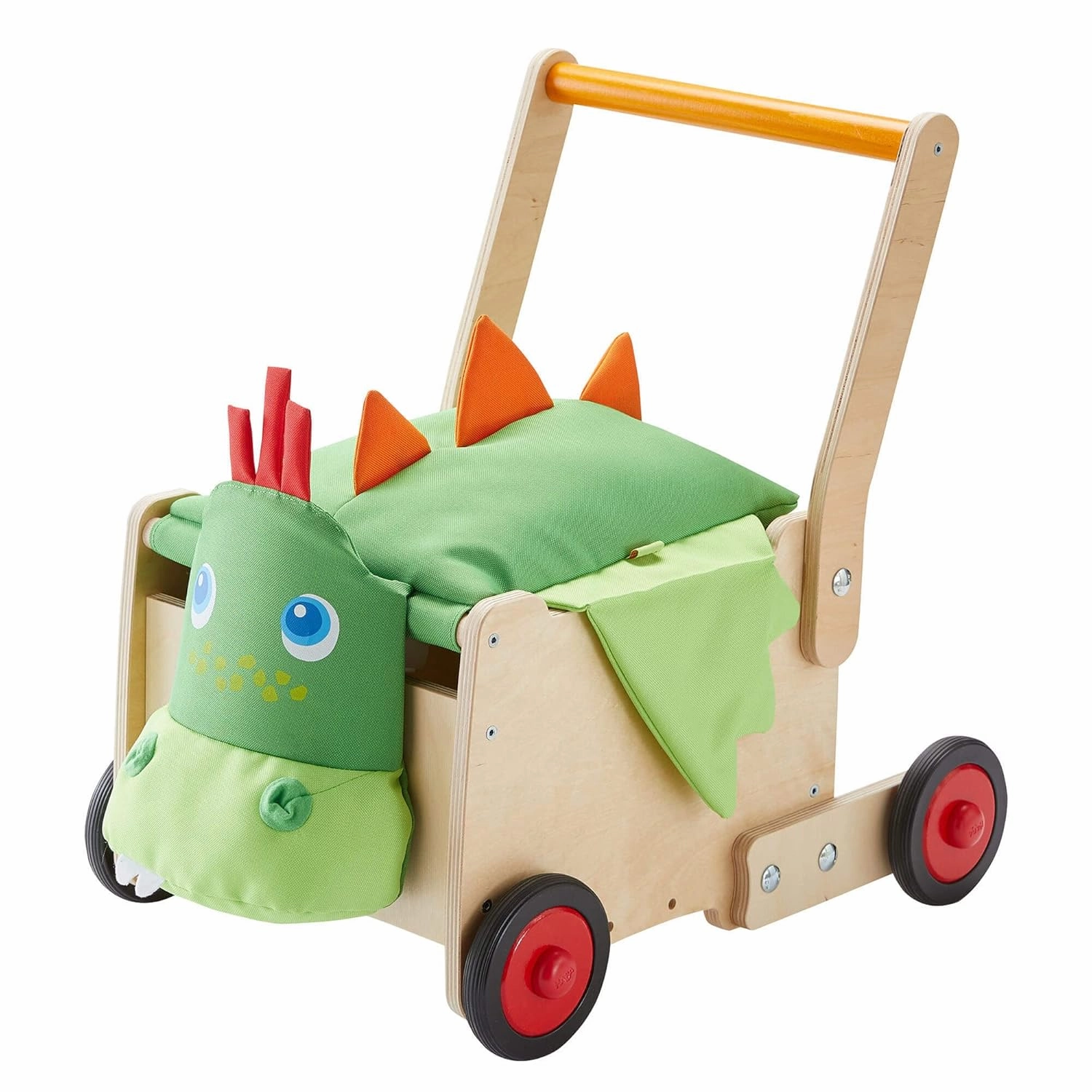 HABA Dragon Wooden Baby Walker Wagon and Baby Push Toy That Turns into a Toy Box for Toddlers, Push Walker with Brake for Adjustable Speed, for 10 Months 