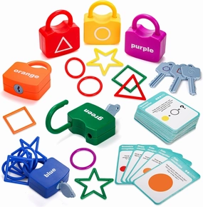Hacaroa 108 Pcs Kids Learning Locks with Keys, Geometric Shape Matching Color Sorting Recognition Toy Set, Montessori Educational Toys Fine Motor Skill Game Classroom Must Haves for Preschooler