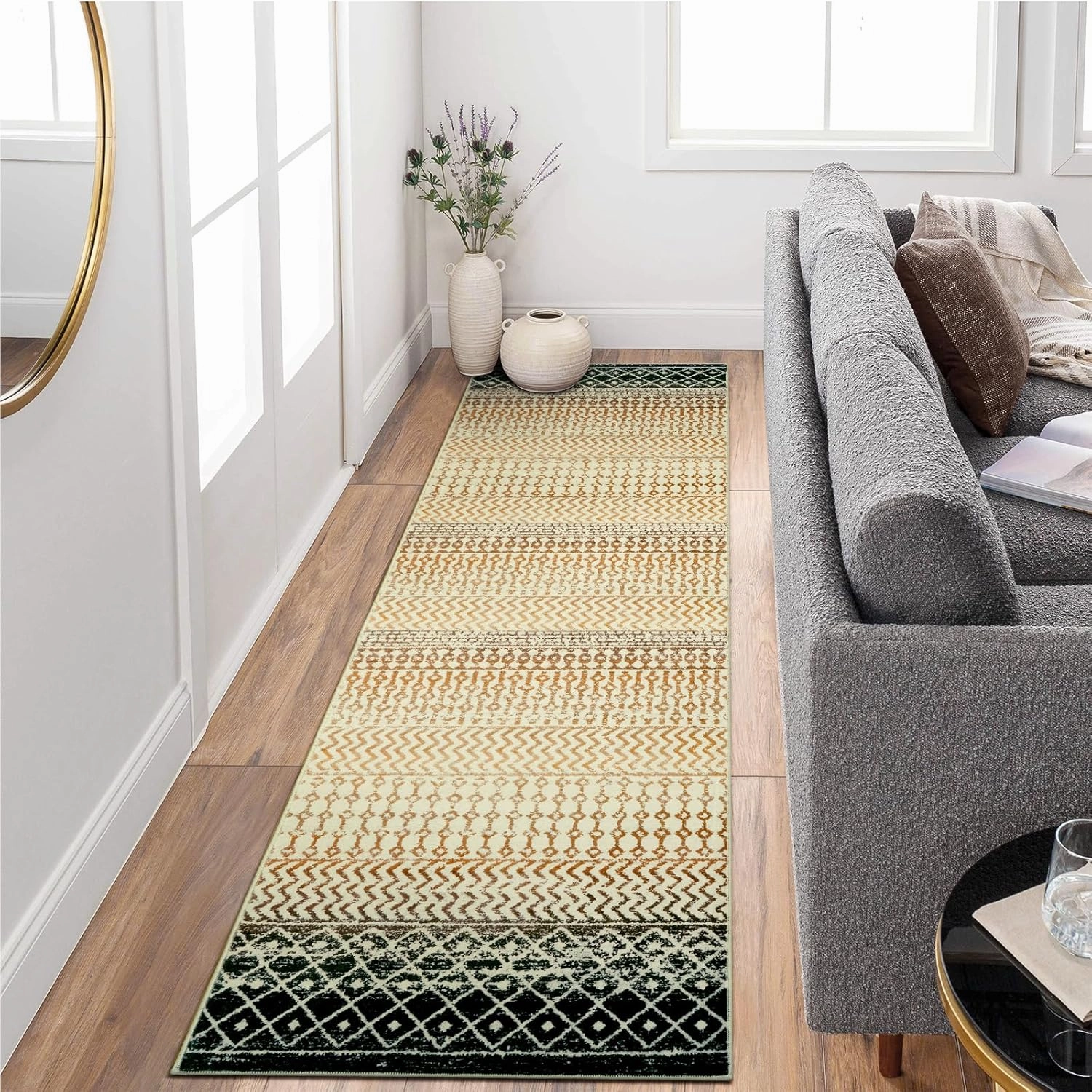 Hallway Kitchen Runner Rug 2x8,Non Slip Front Door Mat Indoor Entrance, Soft Moroccan Machine Washable Area Rugs Floor Carpet for Bedroom Hallway Kitchen Laundry