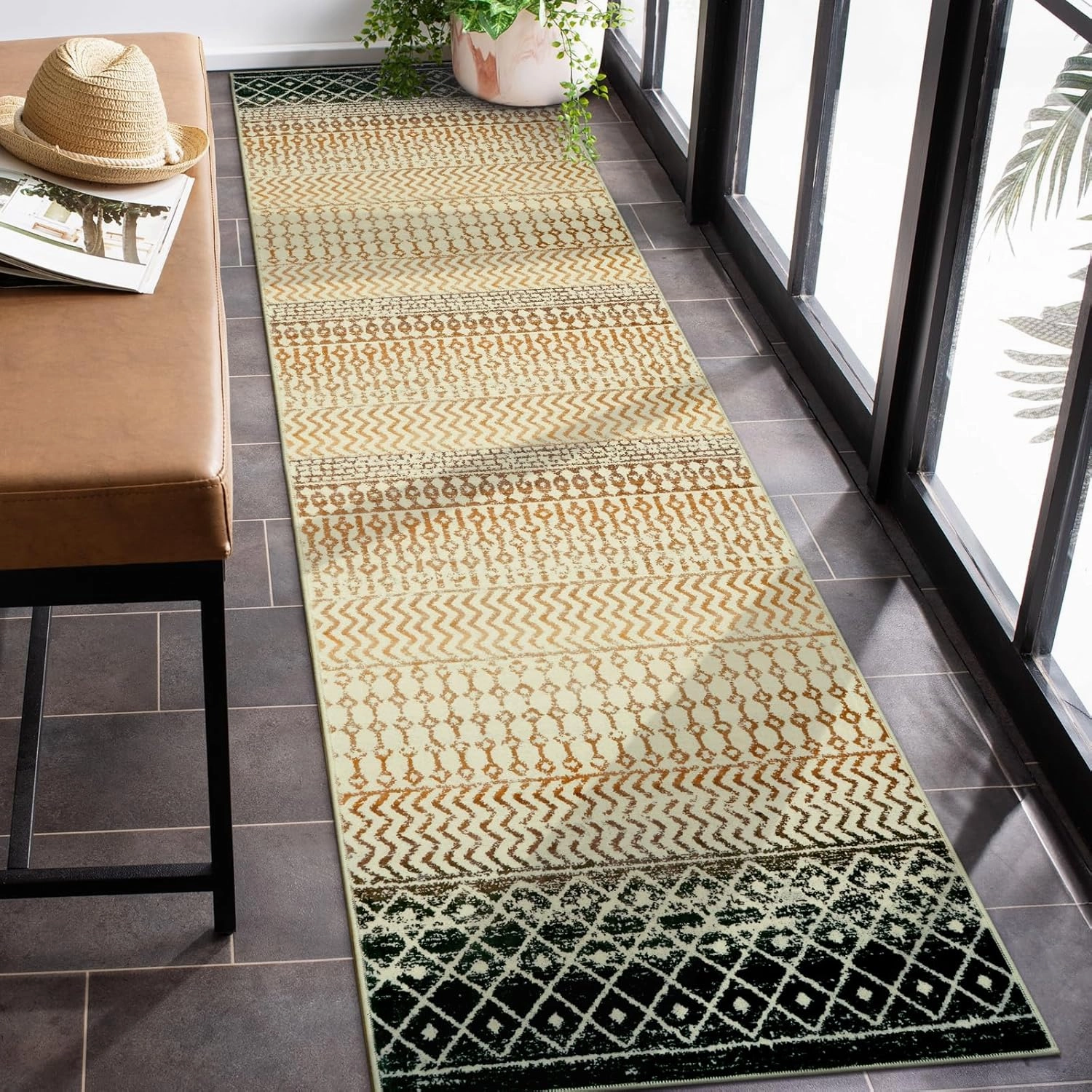 Hallway Kitchen Runner Rug 2x8,Non Slip Front Door Mat Indoor Entrance, Soft Moroccan Machine Washable Area Rugs Floor Carpet for Bedroom Hallway Kitchen Laundry