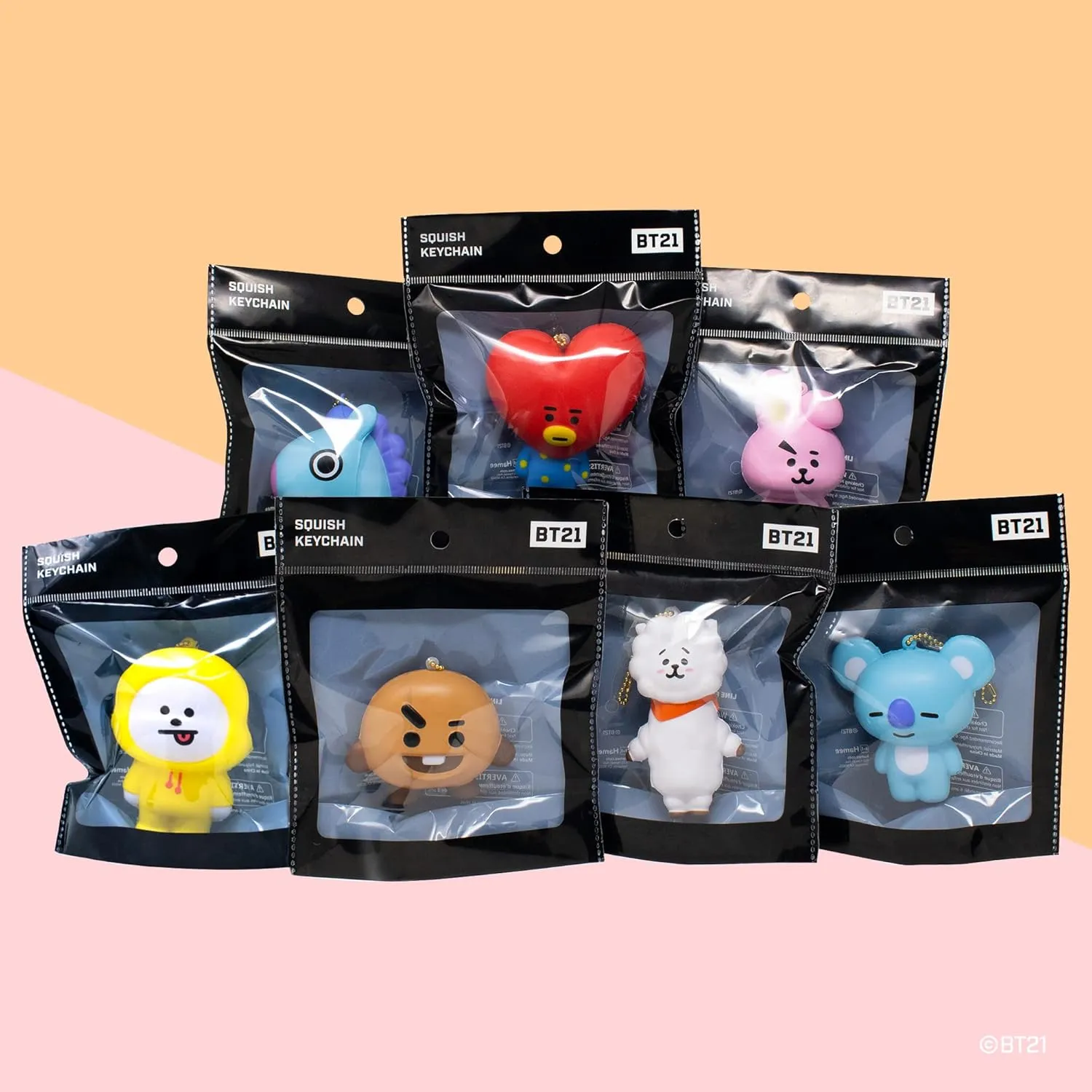 Hamee 2020 Authentic BT21 Characters Collectible Squishy Ball Chain for Kids, 2-Piece Set [Koya, Shooky]