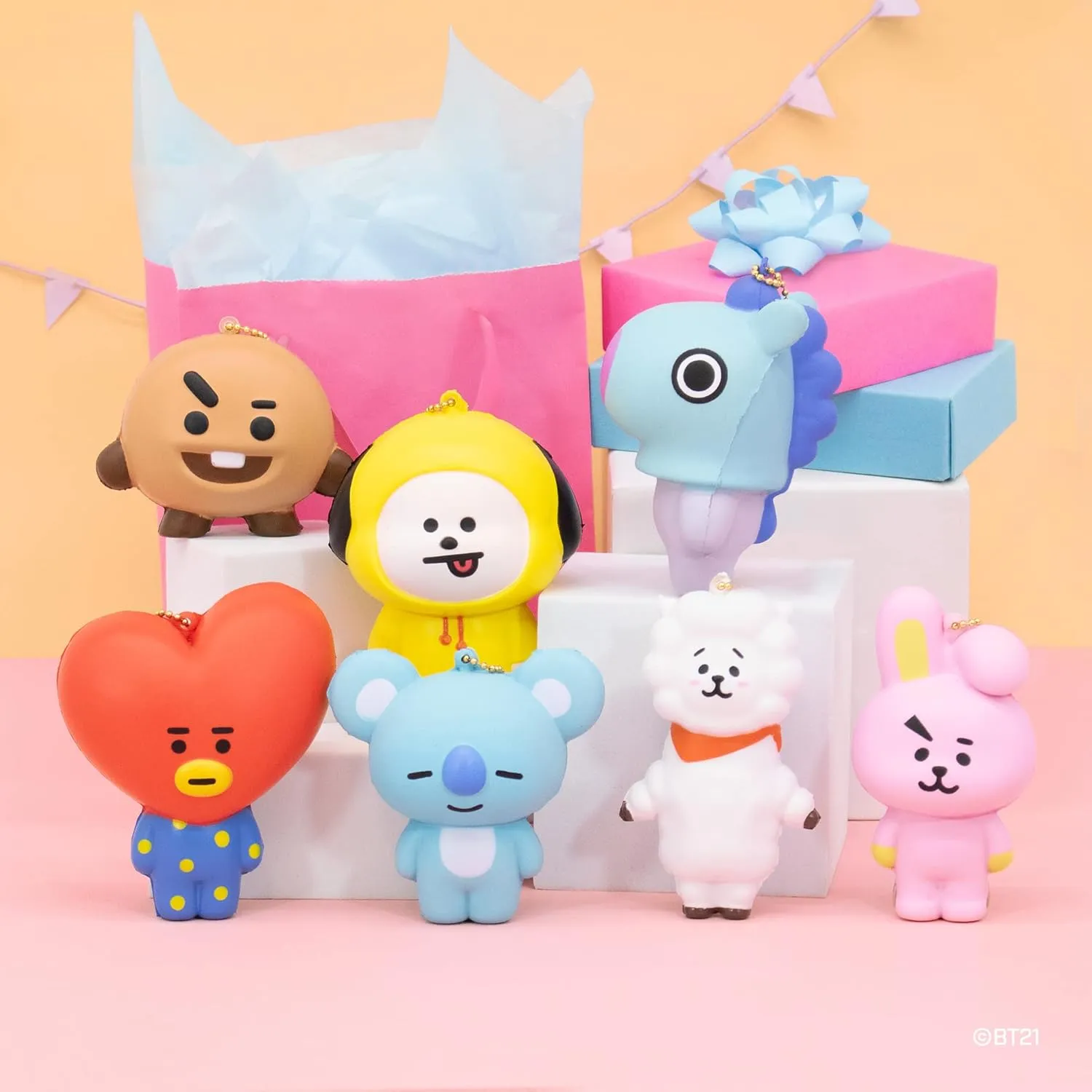 Hamee 2020 Authentic BT21 Characters Collectible Squishy Ball Chain for Kids, 2-Piece Set [Koya, Shooky]