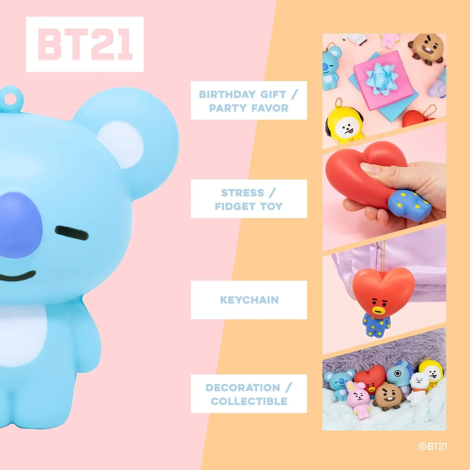 Hamee 2020 Authentic BT21 Characters Collectible Squishy Ball Chain for Kids, 2-Piece Set [Koya, Shooky]
