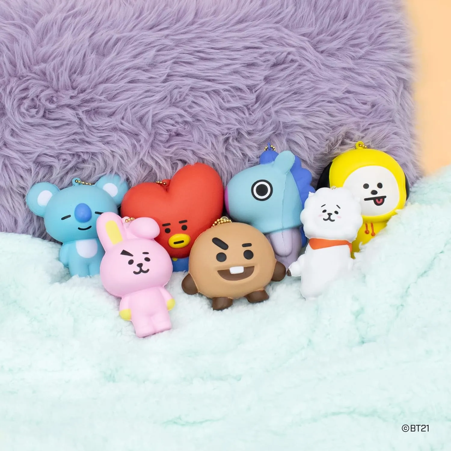 Hamee 2020 Authentic BT21 Characters Collectible Squishy Ball Chain for Kids, 2-Piece Set [Koya, Shooky]