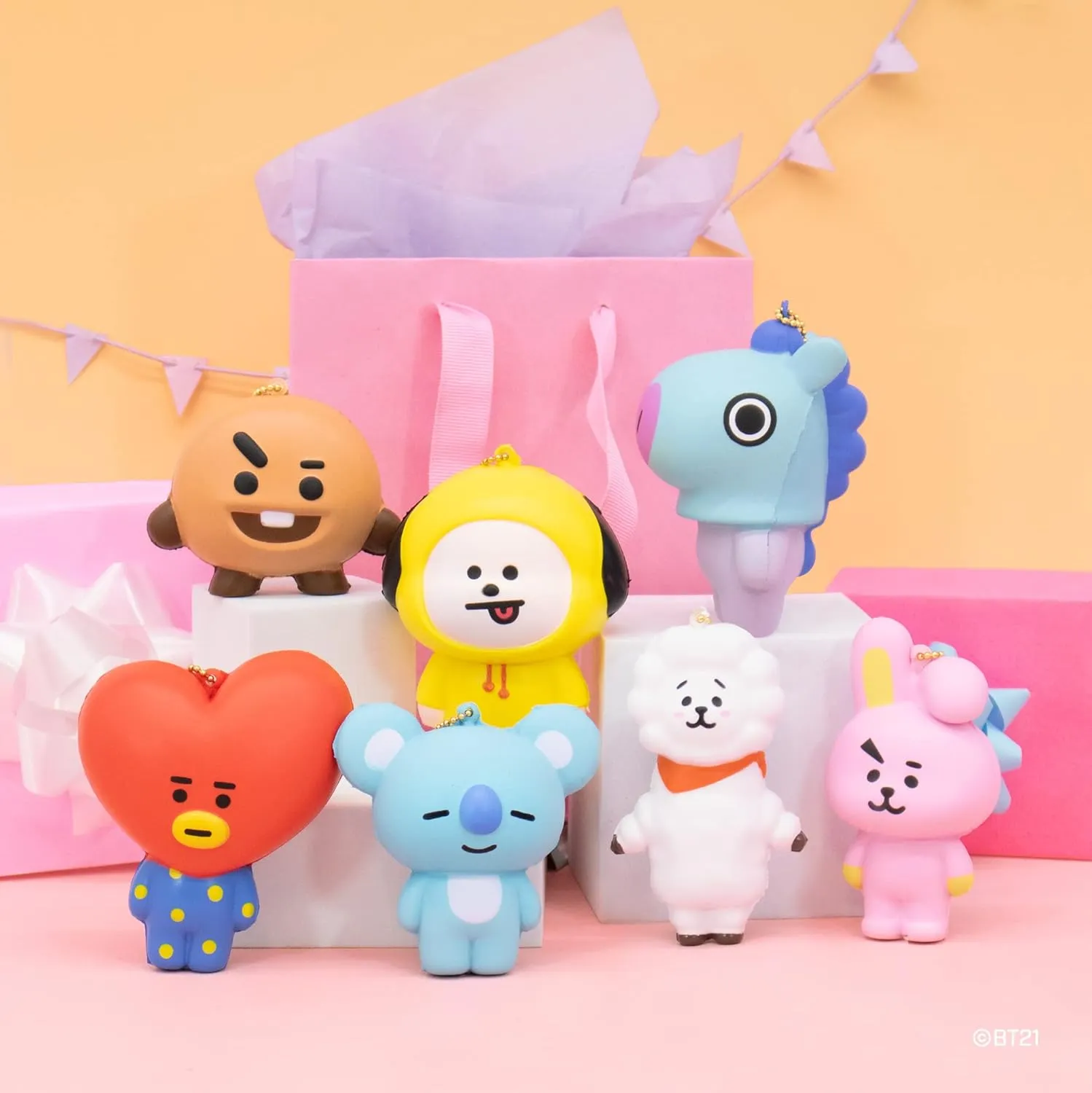 Hamee 2020 Authentic BT21 Characters Collectible Squishy Ball Chain for Kids, 2-Piece Set [Koya, Shooky]