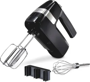 Hamilton Beach Electric Hand Mixer, 6 Speeds   Stir Button, 300 Watts of Peak Power for Powerful Mixing, Includes Whisk and Storage Clip, Black (62628)