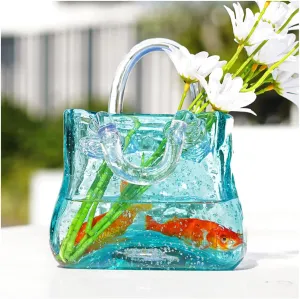 Handbag Vase, Flower Vase with Handle Air Bubbles Glass Flower Vase Bag Vase for Flowers, for Flowers/Home Décor/Office,Style2-Green