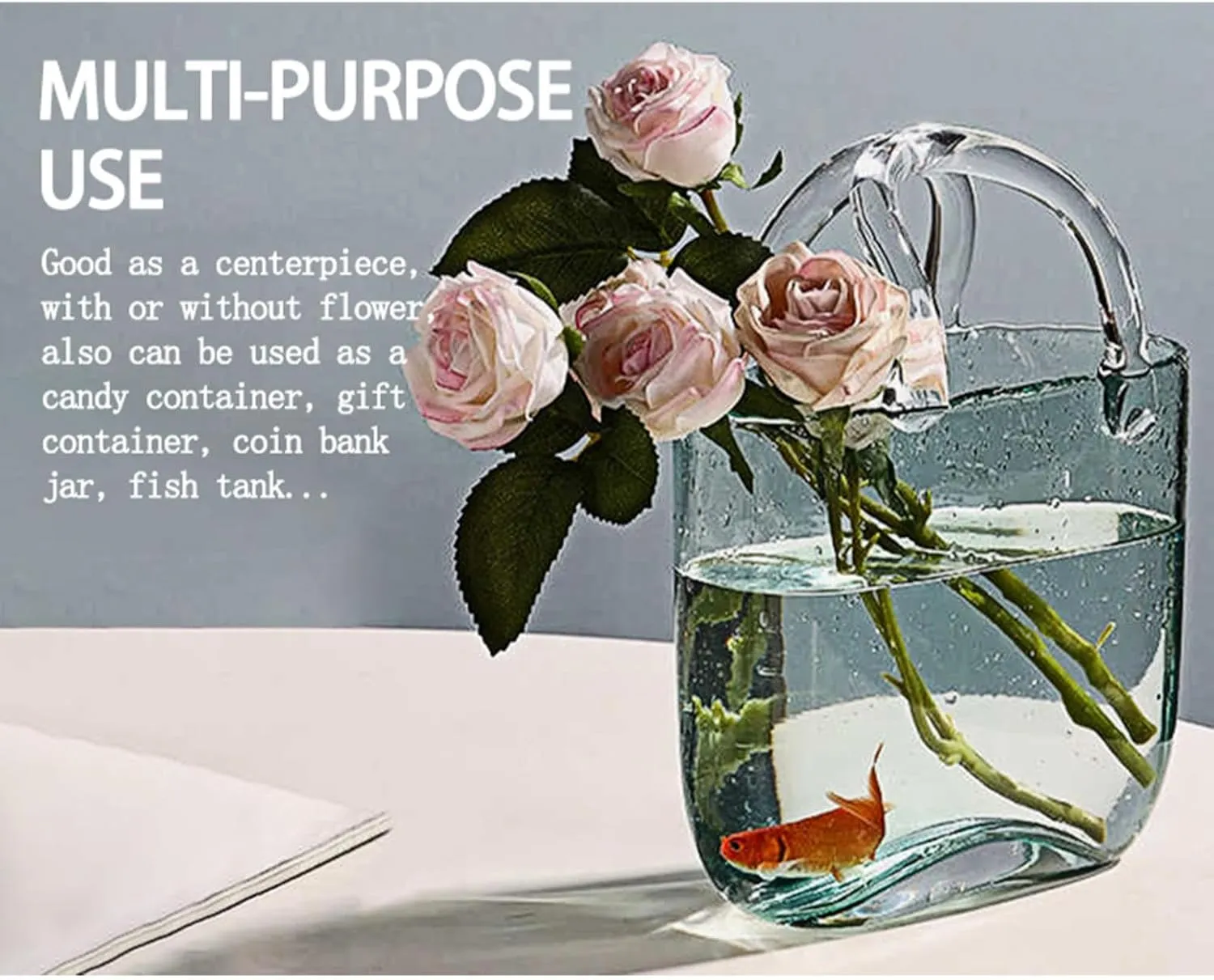 Handbag Vase, Flower Vase with Handle Air Bubbles Glass Flower Vase Bag Vase for Flowers, for Flowers/Home Décor/Office,Style2-Green