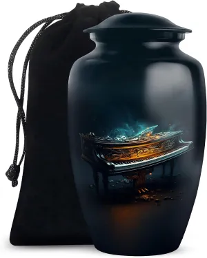 Handcrafted Urns for Ashes, Piano Funeral and Memorial Urns for Human Ashes, Large Urn Ash Container with Velvet Bag, 10 Inch