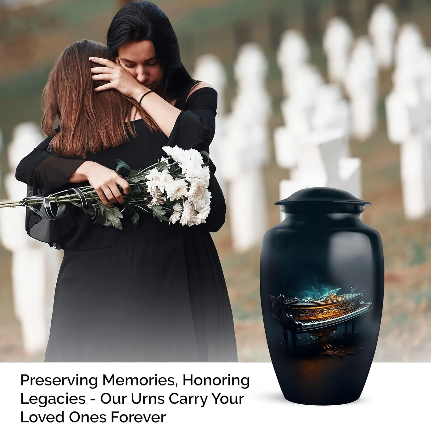 Handcrafted Urns for Ashes, Piano Funeral and Memorial Urns for Human Ashes, Large Urn Ash Container with Velvet Bag, 10 Inch