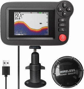 Handheld Fish Finder Portable Fishing Kayak Fishfinder Fish Depth Finder Fishing Gear with Sonar Transducer and LCD Display