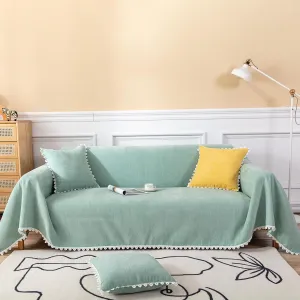 HANDONTIME Couch Cover for Sectional Sofa L Shape Light Green Cute Chenille Pet Couch Cover with Lace, Machine Washable, 71" X150
