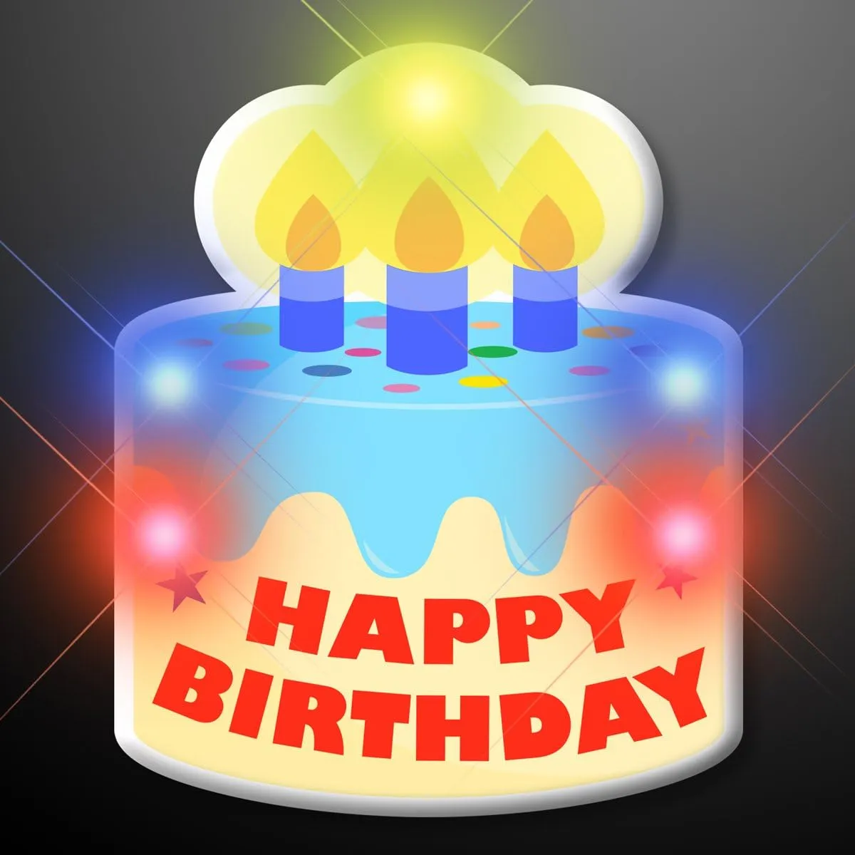 Happy Birthday Cake Light Up Flashing LED Lapel Pins (Set of 5)