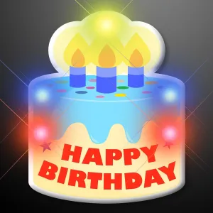Happy Birthday Cake Light Up Flashing LED Lapel Pins (Set of 5)