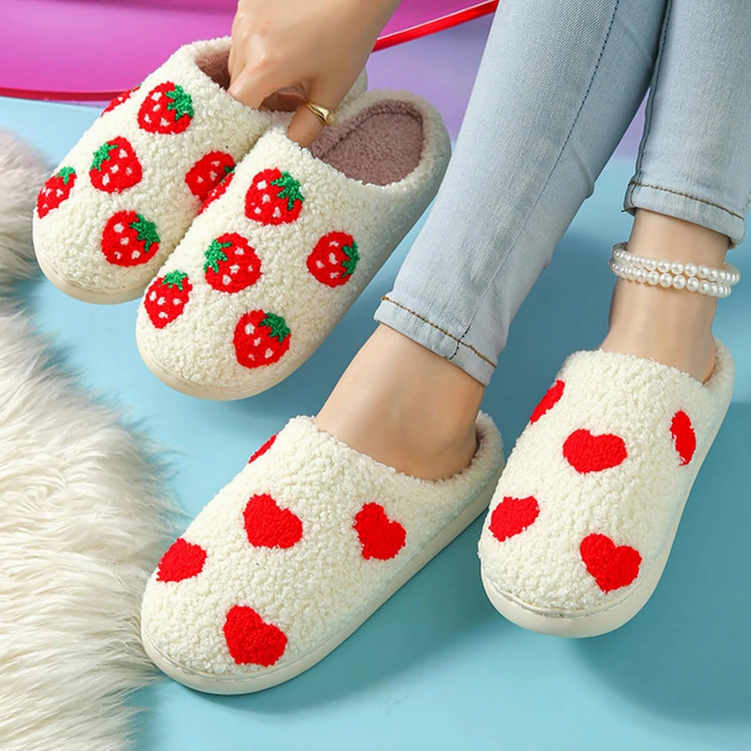 Heart Slippers for Women Men Cute Couple Soft Warm Non Slip House Shoes Bedroom Slippers