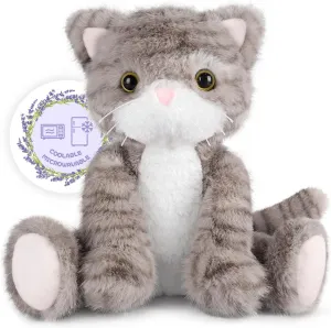 Heatable & Coolable Grey Cat Stuffed Animal, Cat Heating Pad Microwavable for Soothing & Relaxation, Lavender Scented Cat Plush Toy for Stress Relief, Stuffed Cat Toys for Kids