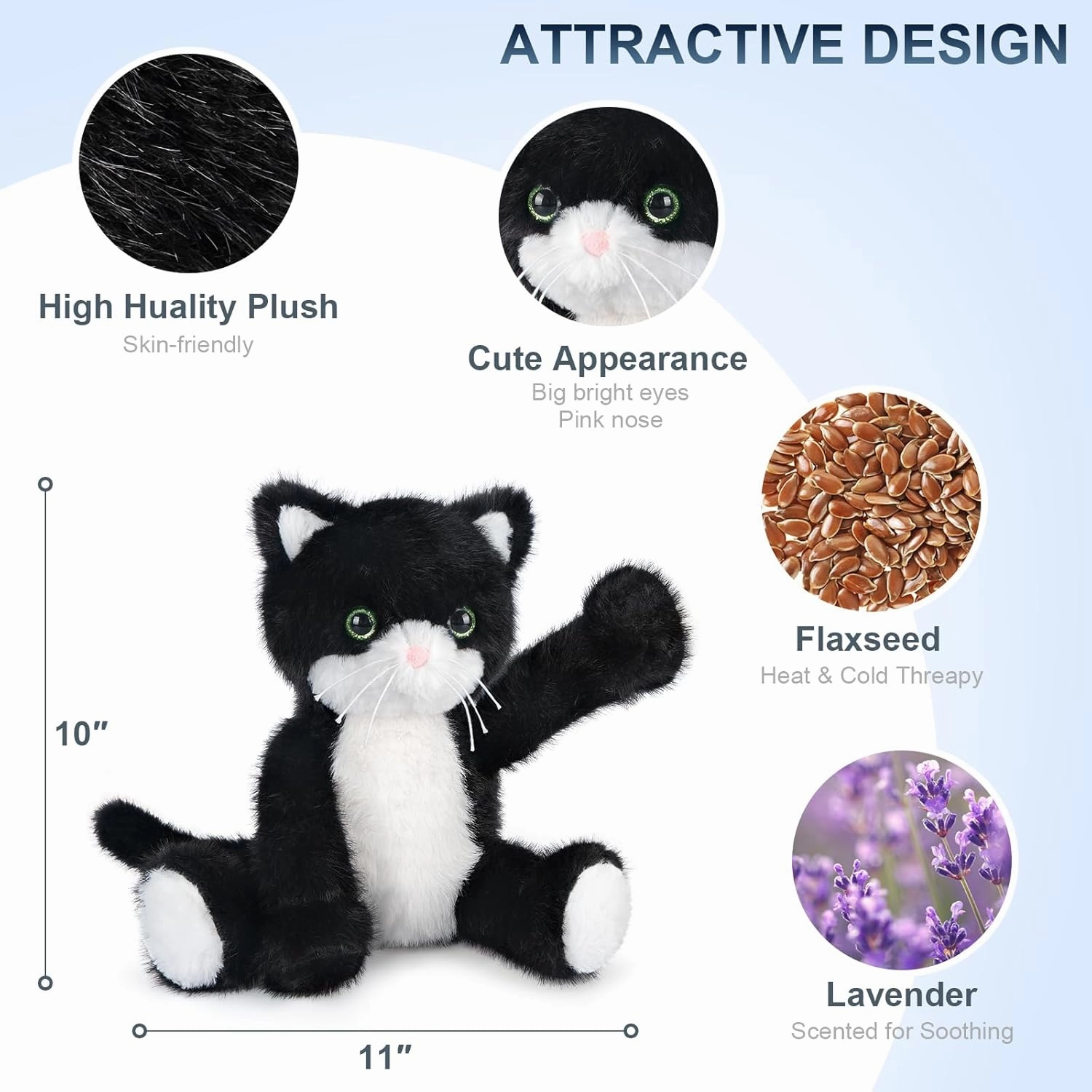 Heatable & Coolable Black and White Cat Stuffed Animal, Cat Heating Pad Microwavable for Soothing & Relaxation, Lavender Scented Tuxedo Cat Plush Toy for Stress Relief, Cat Toys for Kids