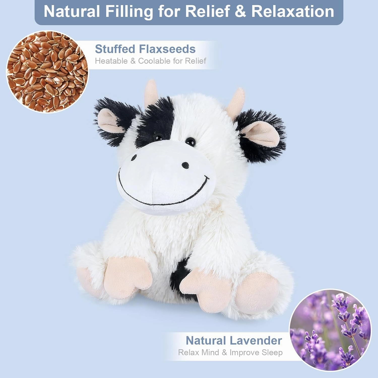 Heatable & Coolable Cow Stuffed Animal, Heated Stuffed Animals Heating Pad for Soothing & Relaxation, Lavender Scent Cow Plush for Stress Discomfort, Cow Gift for Kid & Aldult, Dairy Cattle