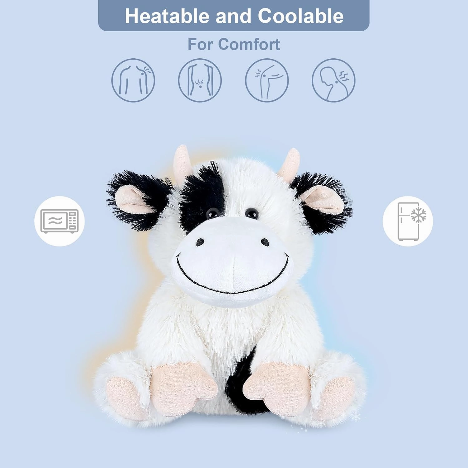 Heatable & Coolable Cow Stuffed Animal, Heated Stuffed Animals Heating Pad for Soothing & Relaxation, Lavender Scent Cow Plush for Stress Discomfort, Cow Gift for Kid & Aldult, Dairy Cattle