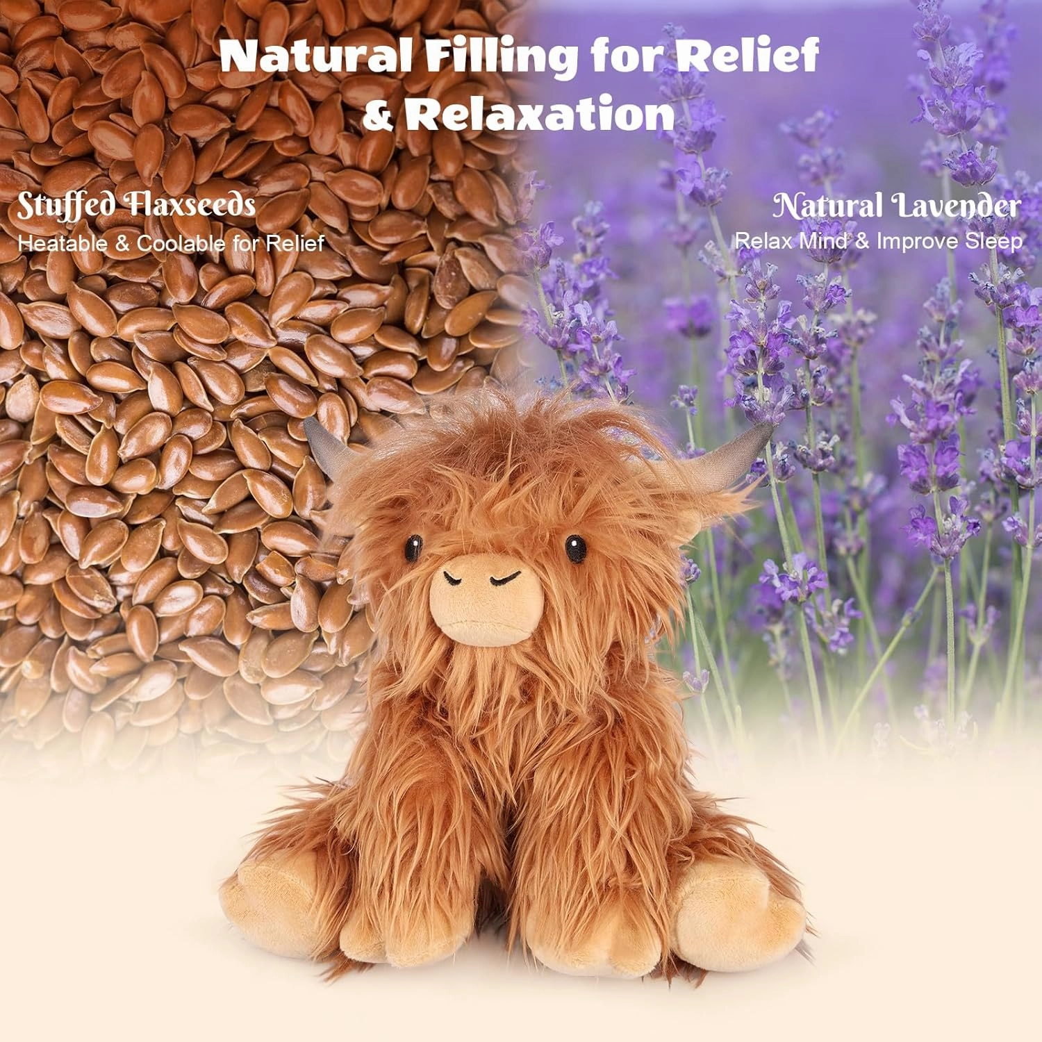 Heatable & Coolable Highland Cow Stuffed Animal, Microwavable Stuffed Animals Heating Pad for Period DIscomfort, Cuddly Cattle Stuffed Animal for Warmth & Comfort, Highland Cow Gifts for kid
