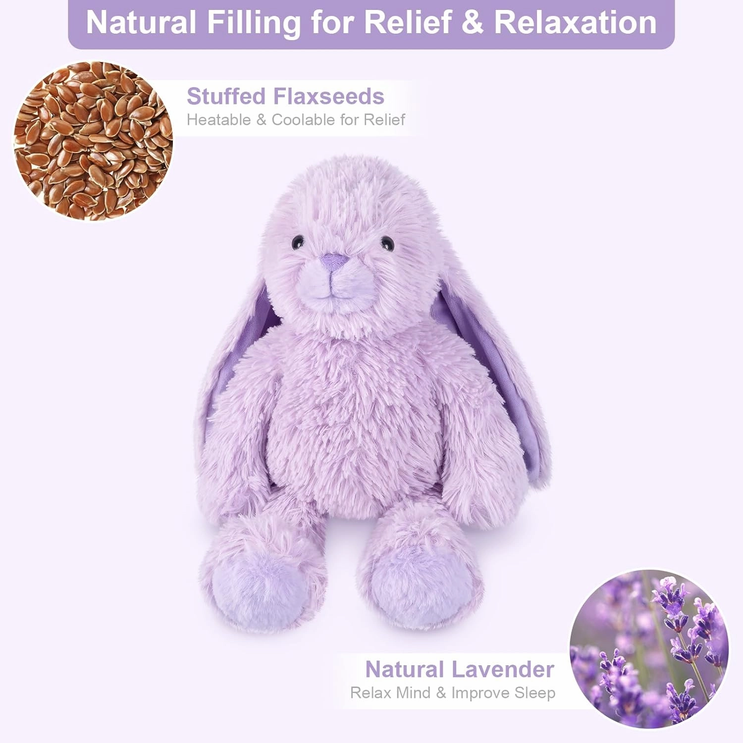 Heatable & Coolable Purple Bunny Stuffed Animal Heating Pad for Soothing & Relaxation, Lavender Purple Bunny Plush for Discomfort, Rabbit Stuffed Animals for Kids, Bunny Plushies Gifts