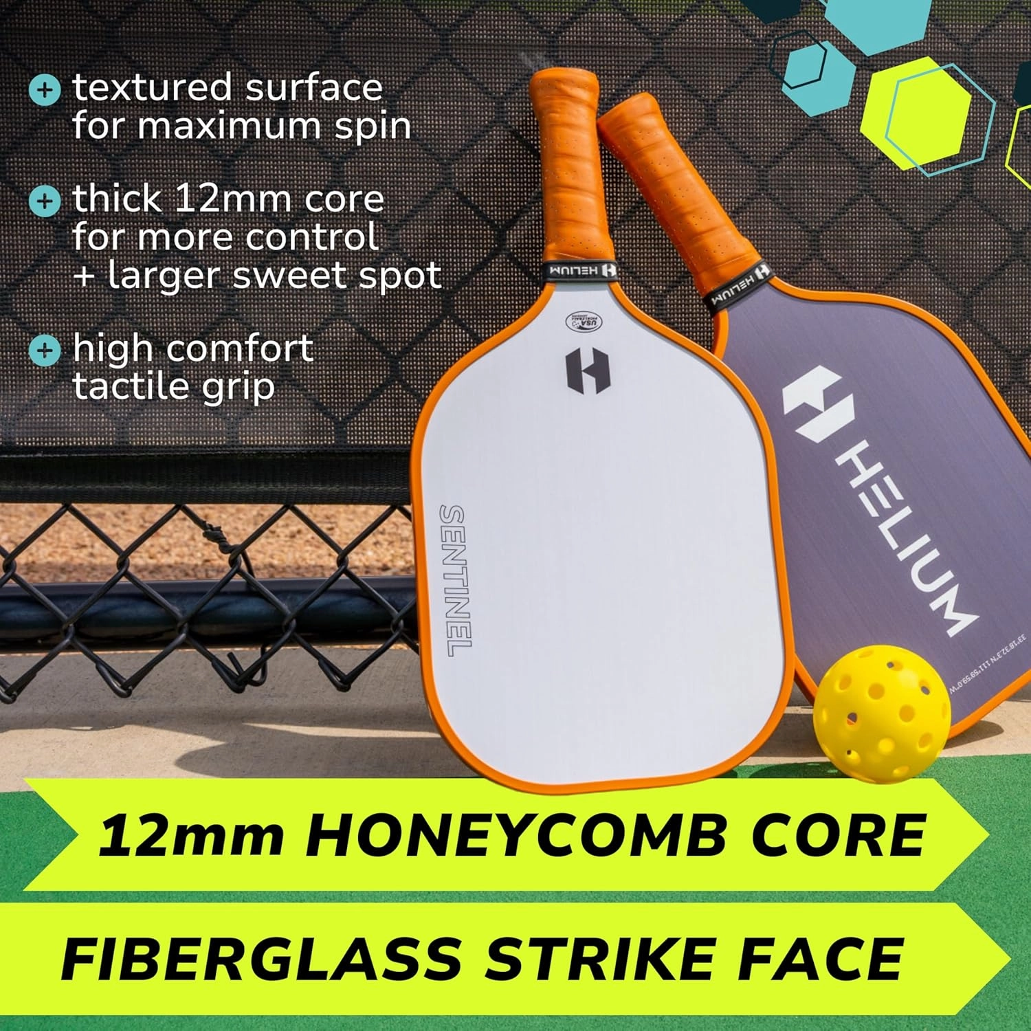 Helium Pickleball Paddles Set of 4 - USAPA Certified - Graphite Fiberglass Surface, Lightweight Honeycomb Core
