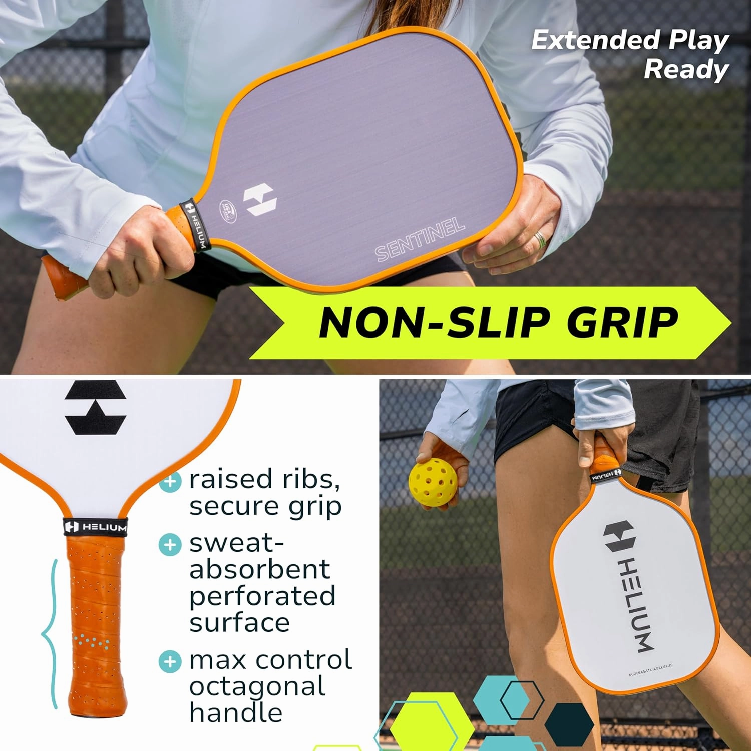 Helium Pickleball Paddles Set of 4 - USAPA Certified - Graphite Fiberglass Surface, Lightweight Honeycomb Core