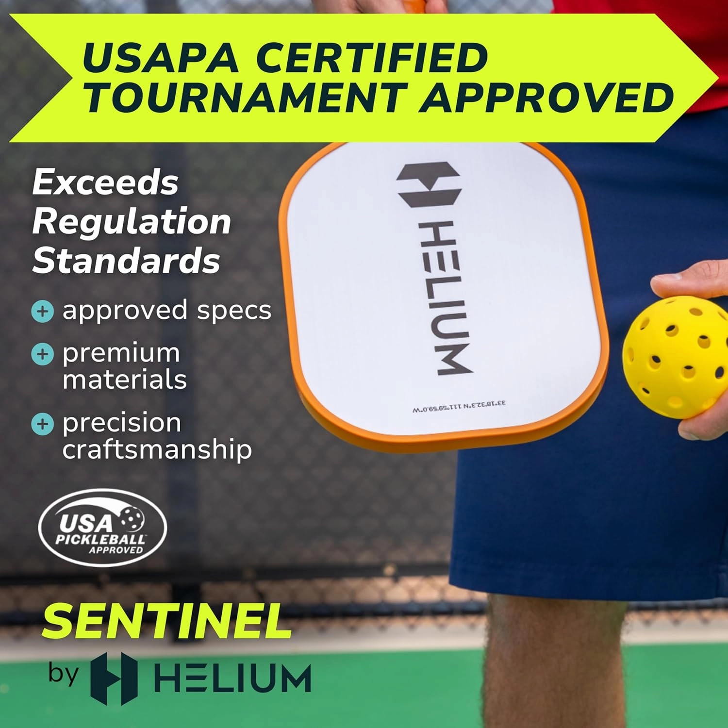 Helium Pickleball Paddles Set of 4 - USAPA Certified - Graphite Fiberglass Surface, Lightweight Honeycomb Core