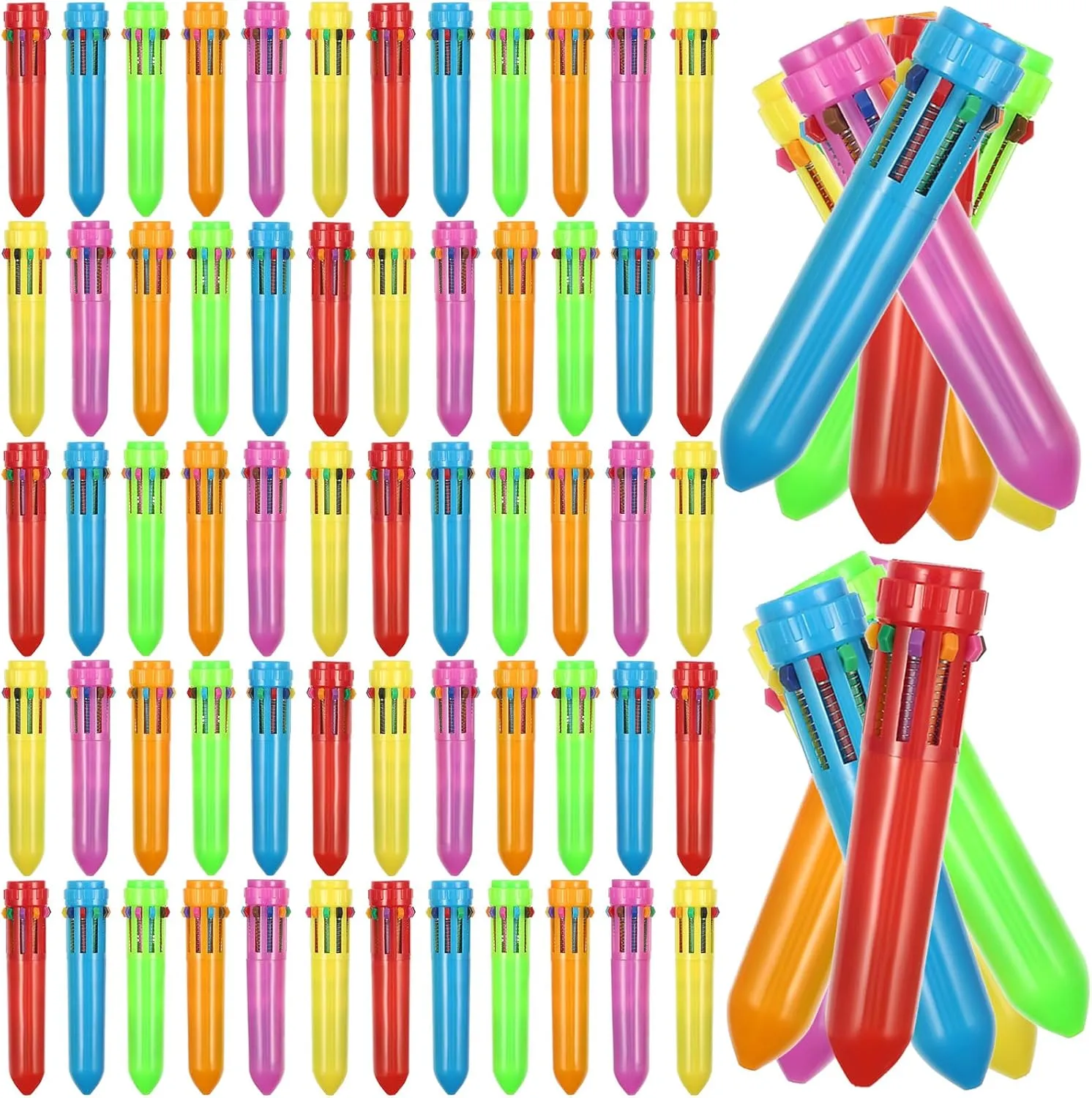 HESTYA 90 Pcs Multicolor Ballpoint Pen 10-in-1 Christmas Shuttle Pens 0.5 mm Retractable Ballpoint Pens Colorful Plastic Neon Pen for Christmas Office Supplies Gift