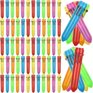HESTYA 90 Pcs Multicolor Ballpoint Pen 10-in-1 Christmas Shuttle Pens 0.5 mm Retractable Ballpoint Pens Colorful Plastic Neon Pen for Christmas Office Supplies Gift