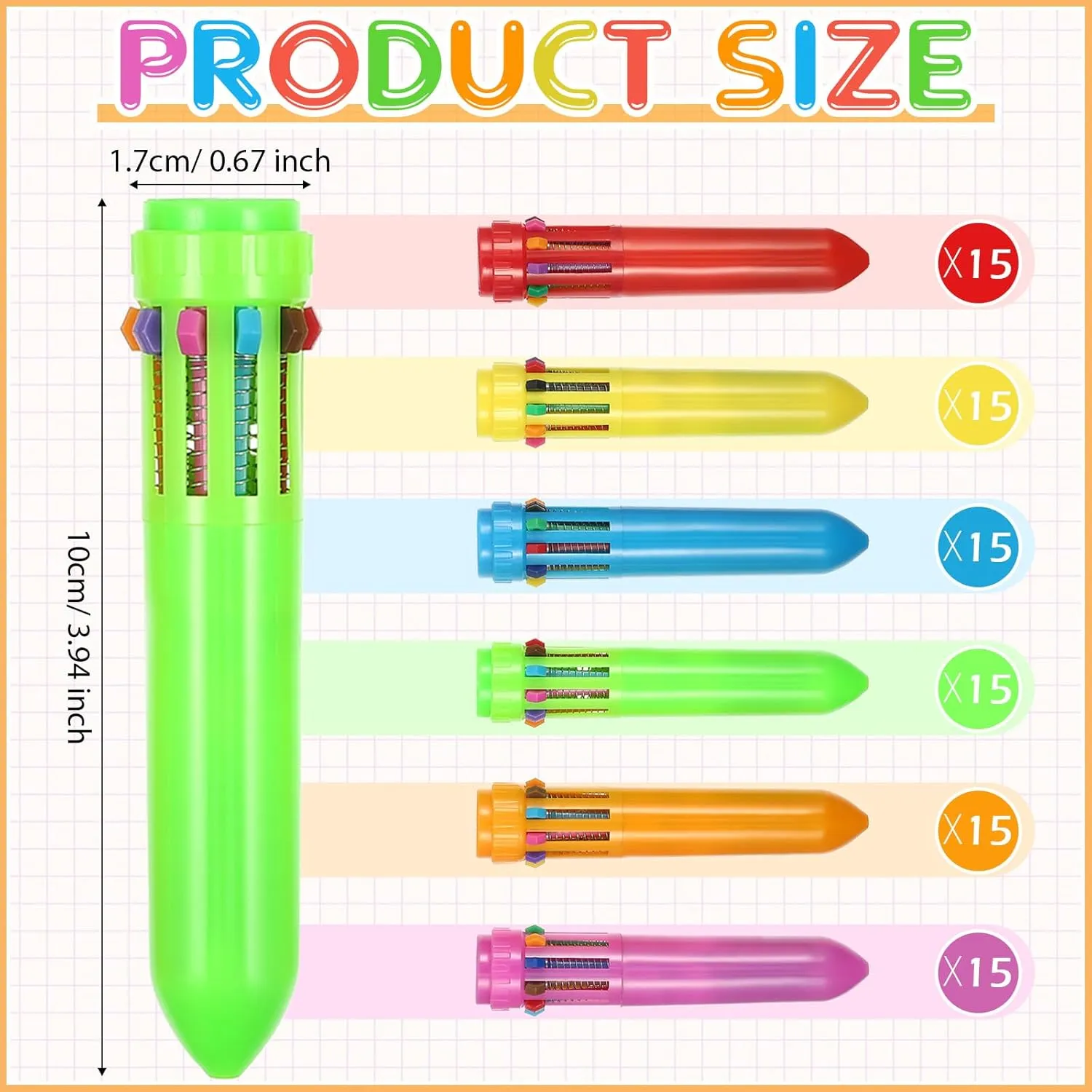 HESTYA 90 Pcs Multicolor Ballpoint Pen 10-in-1 Christmas Shuttle Pens 0.5 mm Retractable Ballpoint Pens Colorful Plastic Neon Pen for Christmas Office Supplies Gift