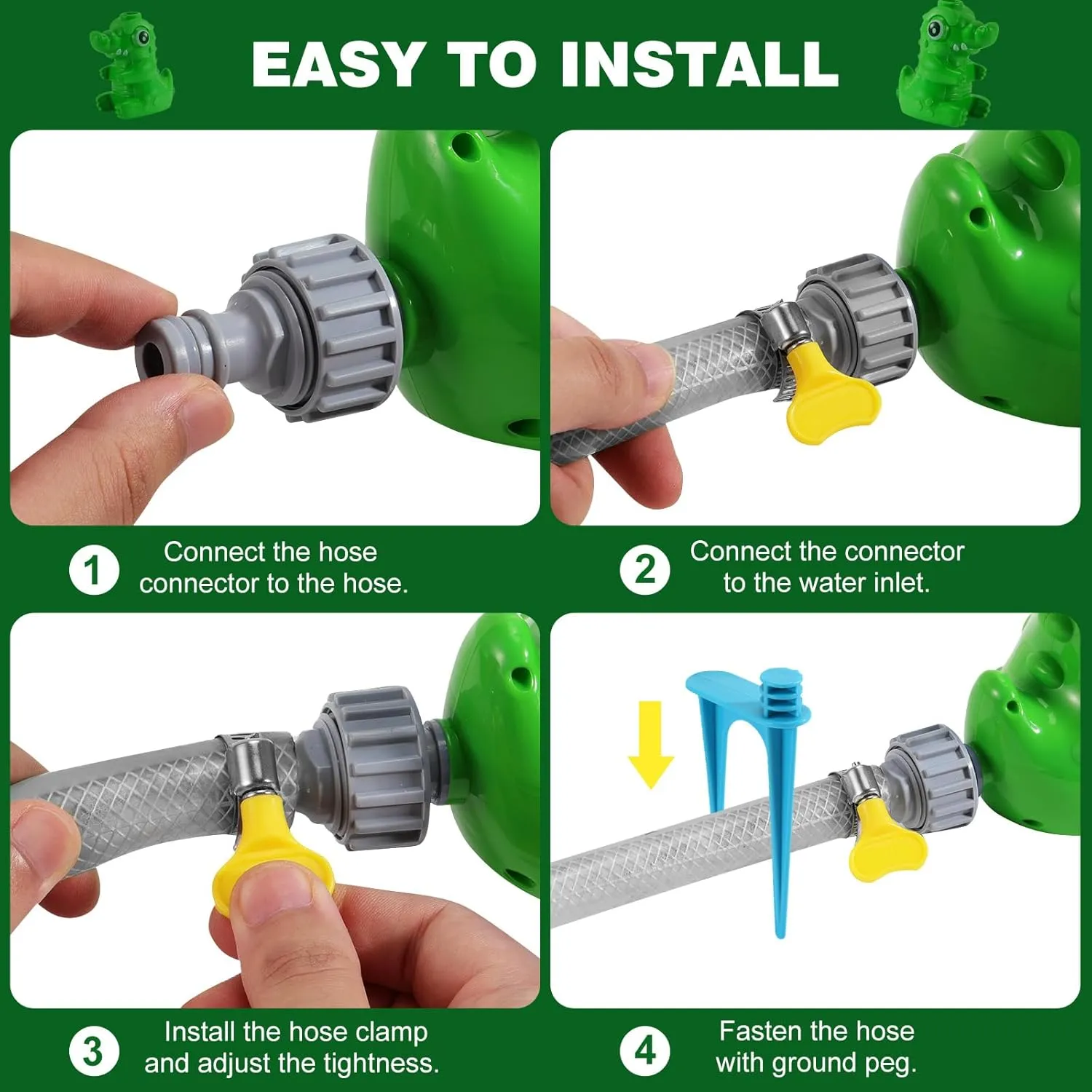 HeySplash Water Sprinkler Baseball Toy, 2 in 1 Water Spray Sprinkler Ball Set with 2 Detachable Sprinkler Heads, Outdoor Summer Toys Outside Toys for Toddlers and Kids, Green Crocodile