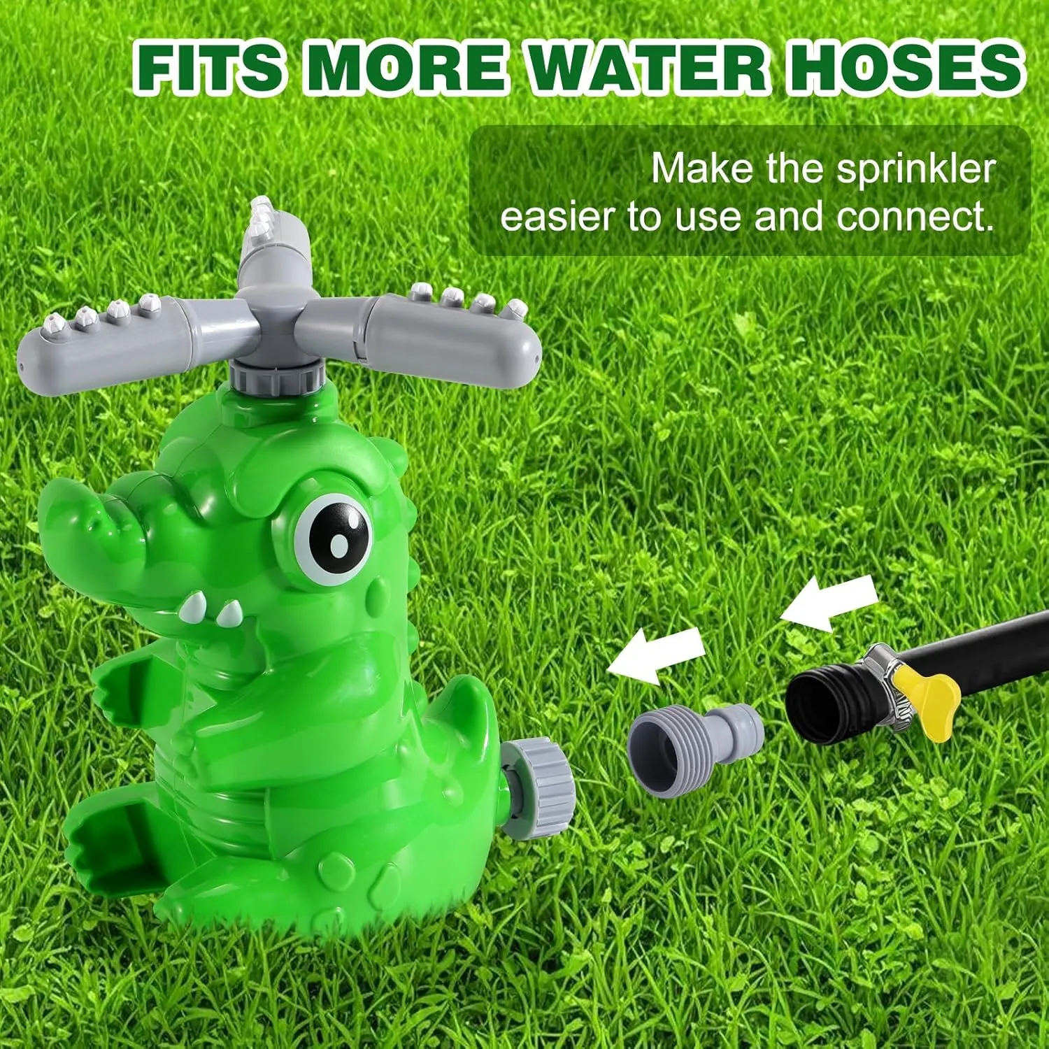 HeySplash Water Sprinkler Baseball Toy, 2 in 1 Water Spray Sprinkler Ball Set with 2 Detachable Sprinkler Heads, Outdoor Summer Toys Outside Toys for Toddlers and Kids, Green Crocodile
