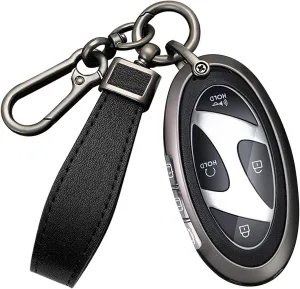 HIBEYO 5/7 Button Key Case Cover Compatible with Hyundai Ionic 6 Grandeur GN7 Kona Ev 2023 2024 Accessories with Keychains Alloy PU Leather Material Key Fob Holder-Black Black
