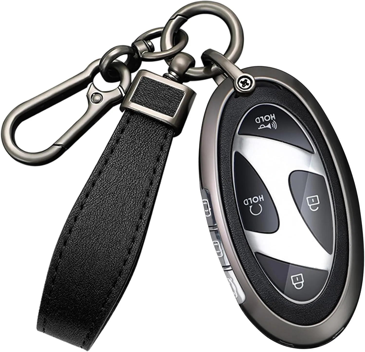 HIBEYO 5/7 Button Key Case Cover Compatible with Hyundai Ionic 6 Grandeur GN7 Kona Ev 2023 2024 Accessories with Keychains Alloy PU Leather Material Key Fob Holder-Black Black
