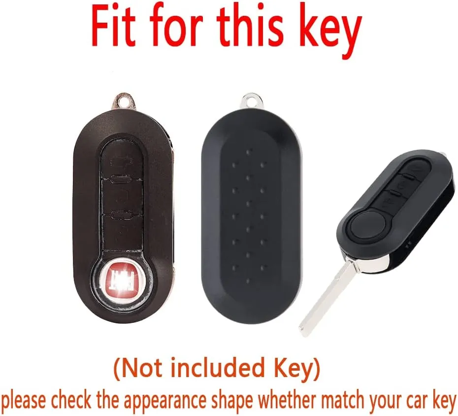 HIBEYO Key Fob Cover Compatible with Fiat Ducato 500 500L Panda Grande Punto Lancia Musa 3 Button Keys Car Accessories TPU Silver-Edge Smart Remote Auto Key Case with Leather Keychains-Whtie