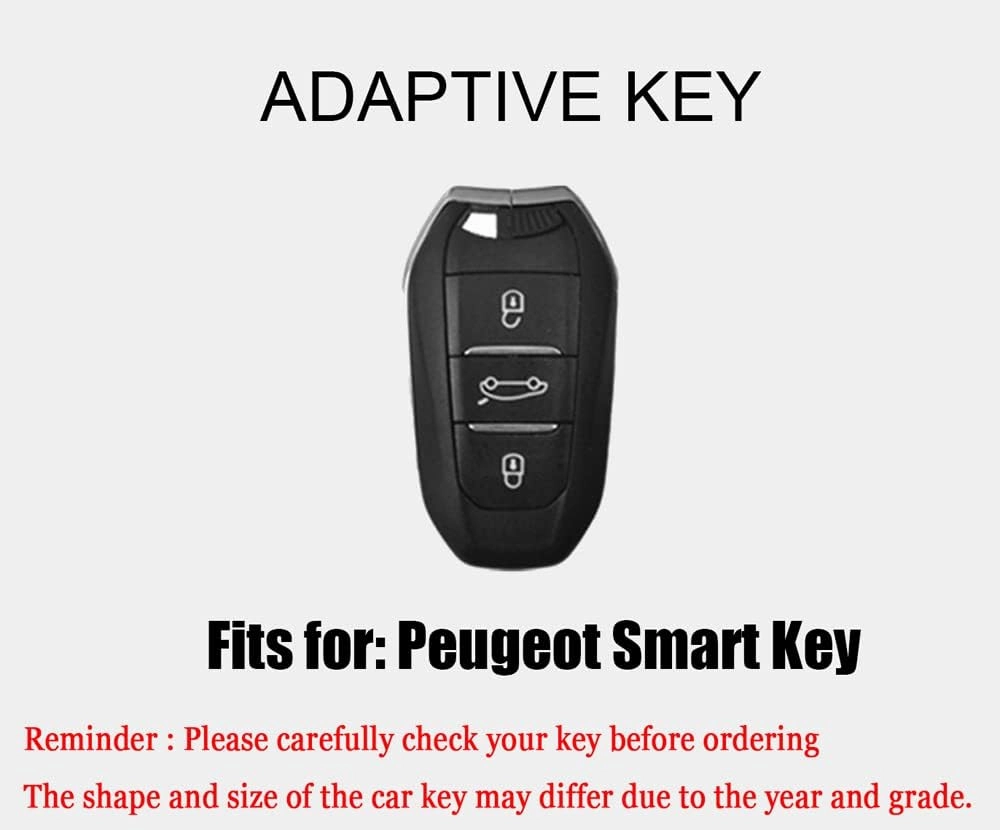 HIBEYO Alloy Leather Texture Car Key Fob Cover with Keychain fits for Peugeot Citroen Picasso Elysee 308 407 3085 5008 C3 DS5 DS6 Car Key Case Cover Jacket Smart Remote Car Key Holder 3 Button White