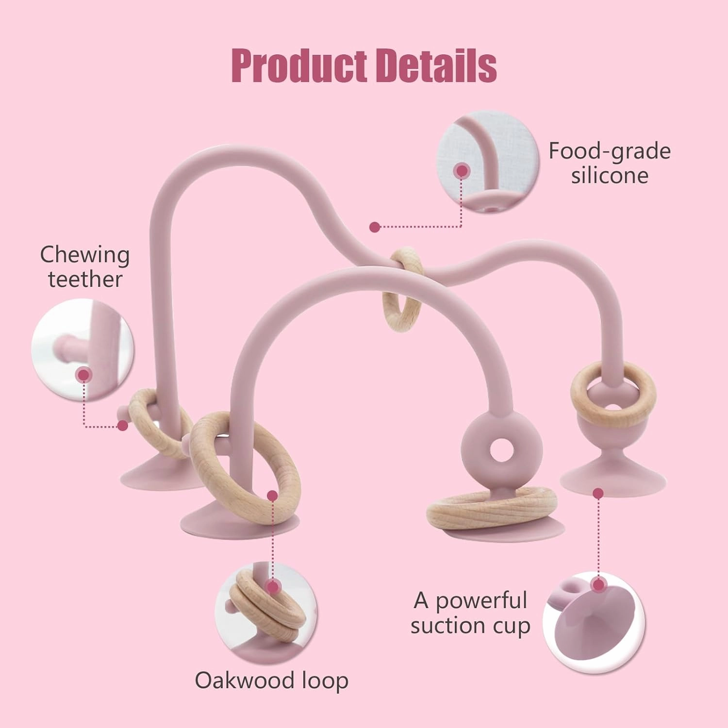 High Chair Toys with Suction Cups for Infant Toddlers,Food Grade Silicone Teething Toy for Kids 6 9 12 18 M ,Interactive Toys for 1 Year Old，Perfect for Travel and Restaurant（Pink）