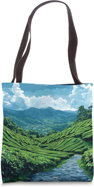 Hills With Tea Plantations Vintage Landscape Graphic Tote Bag